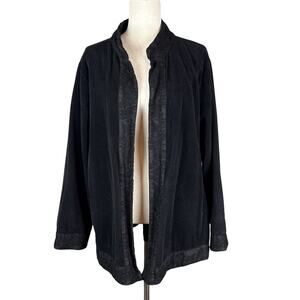 CP Shades Women Open Front Corduroy Jacket Size M Black Cotton Pockets Lagenlook